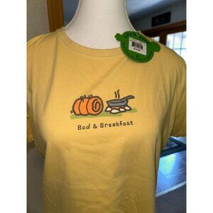 NWT Life Is Good Womens Yellow Bed & Breakfast Graphic Tee Medium